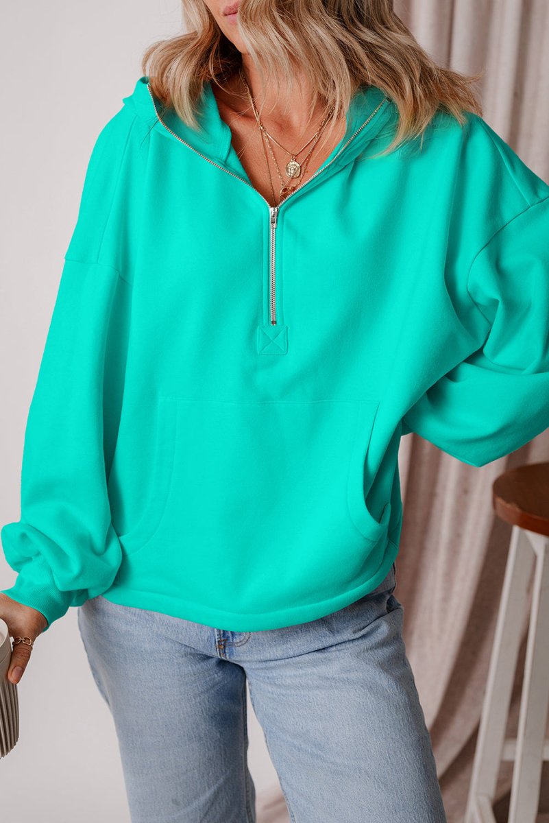 Kate Fleece Lined Half Zipper Kangaroo Pockets Loose Hoodie - DCCXIV.storeTops/Sweatshirts & Hoodies