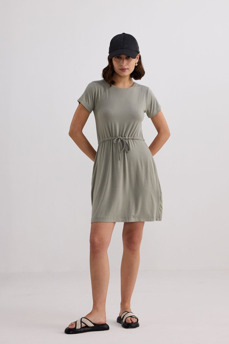 Drawstring Short T-shirt Dress in Light Olive - DCCXIV.store