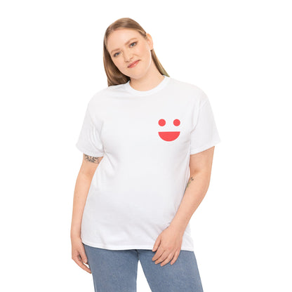 T-Shirt — “SMILE” Small Miracles In Life Exist Back Print, Minimal Smile Front