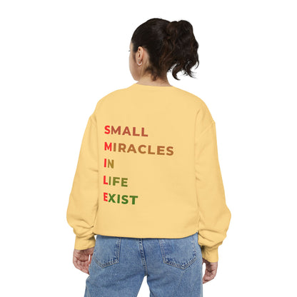 Sweatshirt — 'Small Miracles in Life Exist' Colorblock Smile Crewneck