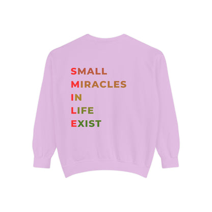 Sweatshirt — 'Small Miracles in Life Exist' Colorblock Smile Crewneck