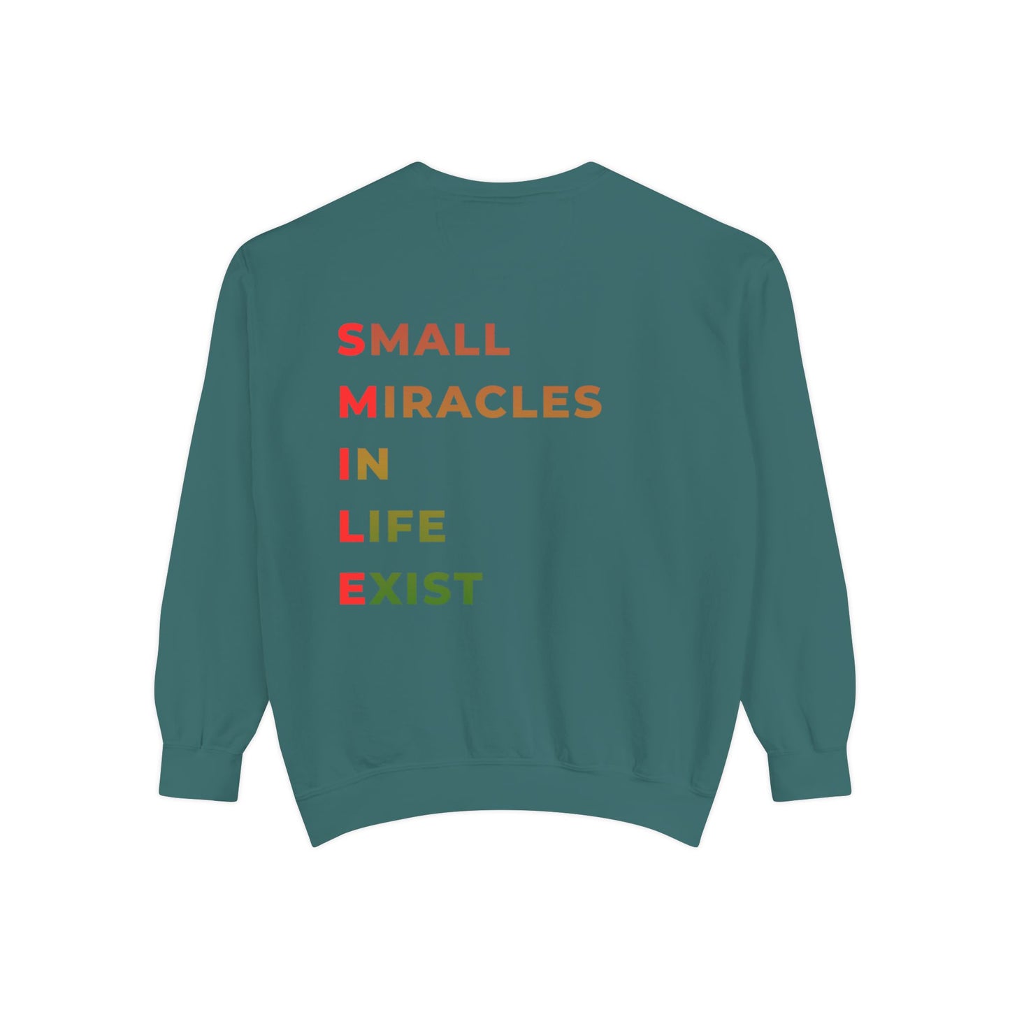 Sweatshirt — 'Small Miracles in Life Exist' Colorblock Smile Crewneck