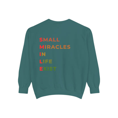 Sweatshirt — 'Small Miracles in Life Exist' Colorblock Smile Crewneck