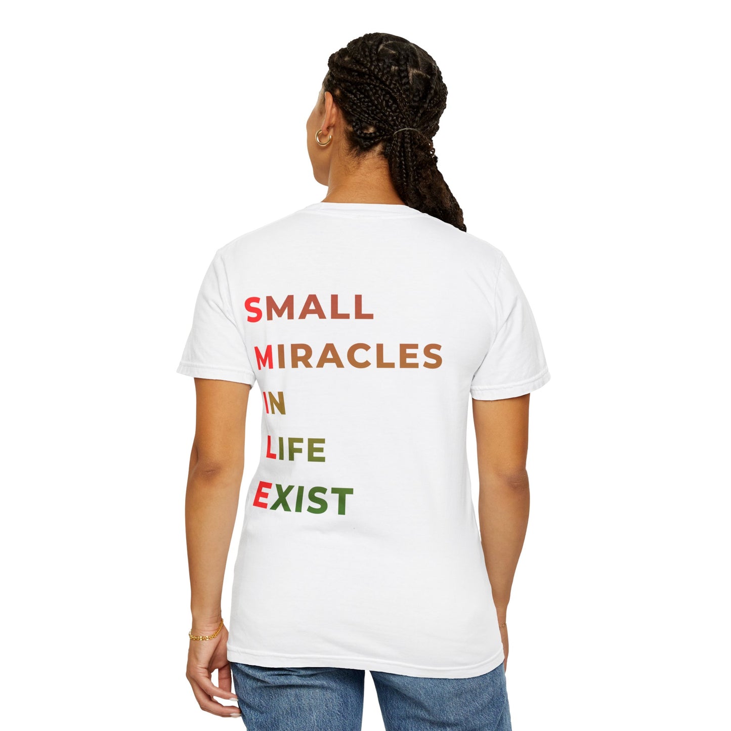 Smile Pocket Tee — “Small Miracles in Life Exist” Inspirational Graphic T-Shirt