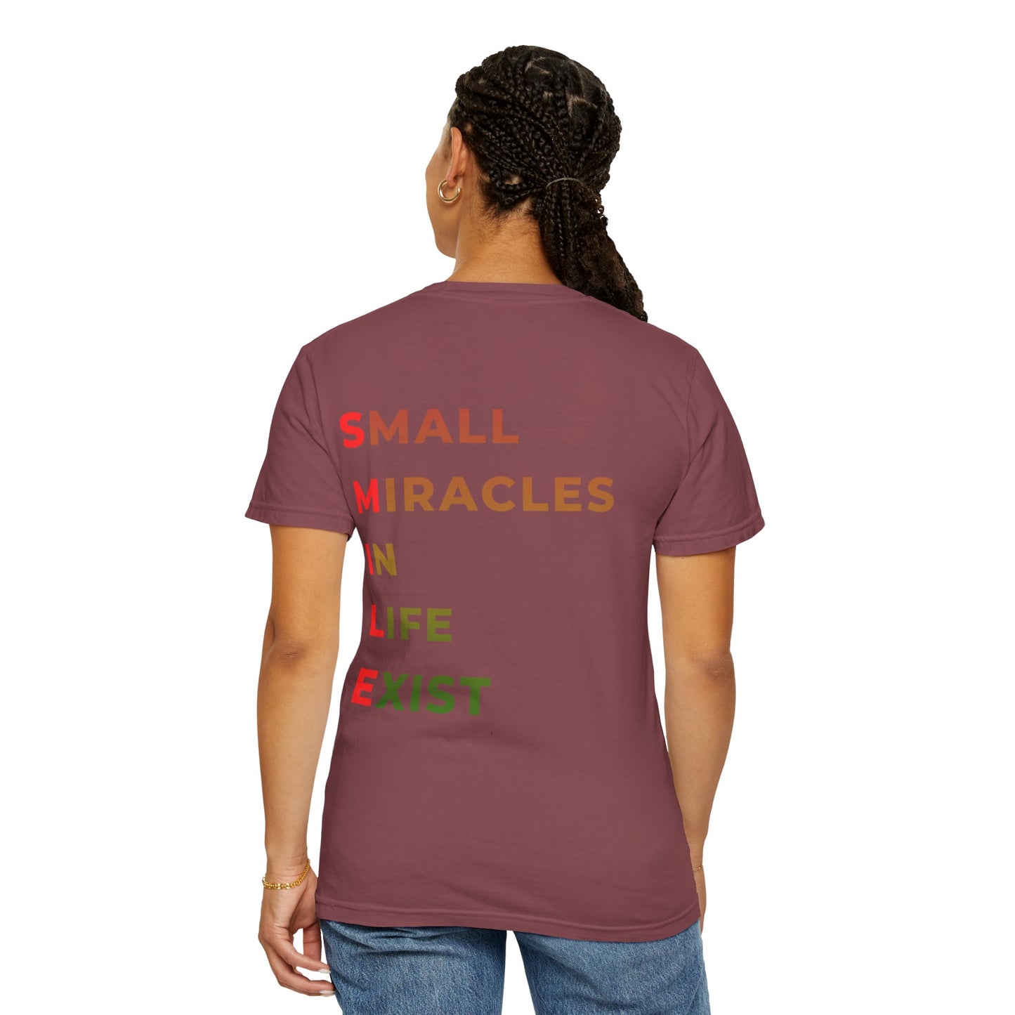 Smile Pocket Tee — “Small Miracles in Life Exist” Inspirational Graphic T-Shirt
