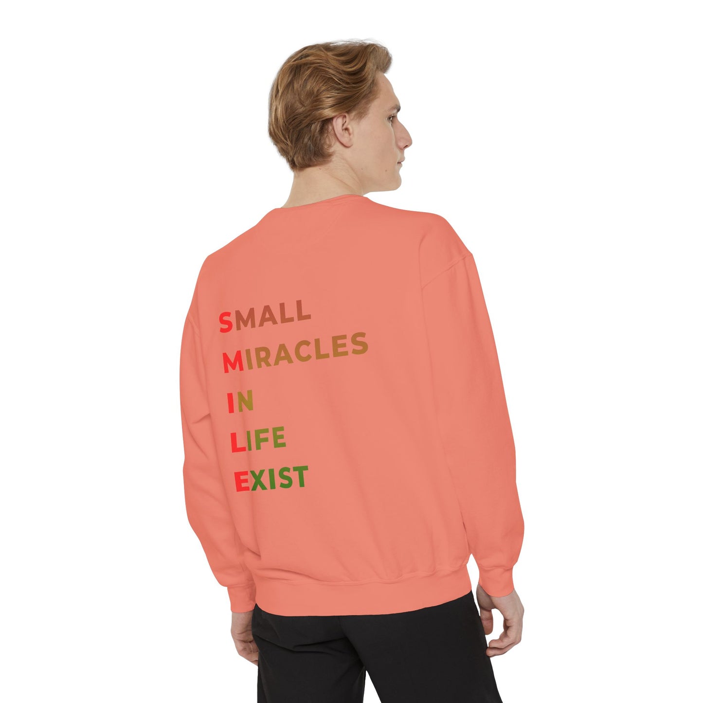 Sweatshirt — 'Small Miracles in Life Exist' Colorblock Smile Crewneck