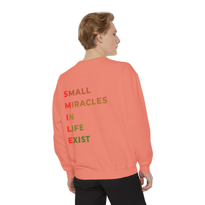 Sweatshirt — 'Small Miracles in Life Exist' Colorblock Smile Crewneck