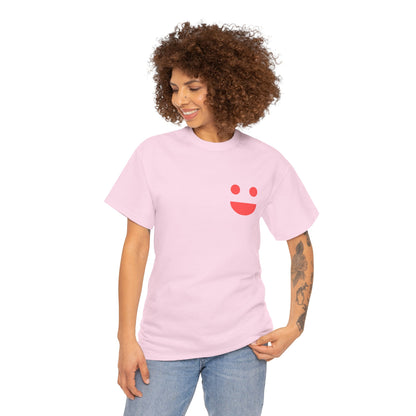 T-Shirt — “SMILE” Small Miracles In Life Exist Back Print, Minimal Smile Front