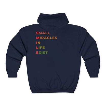 Small Miracles Zip Hoodie — 'Small Miracles in Life Exist' Motivational Full‑Zip Sweatshirt