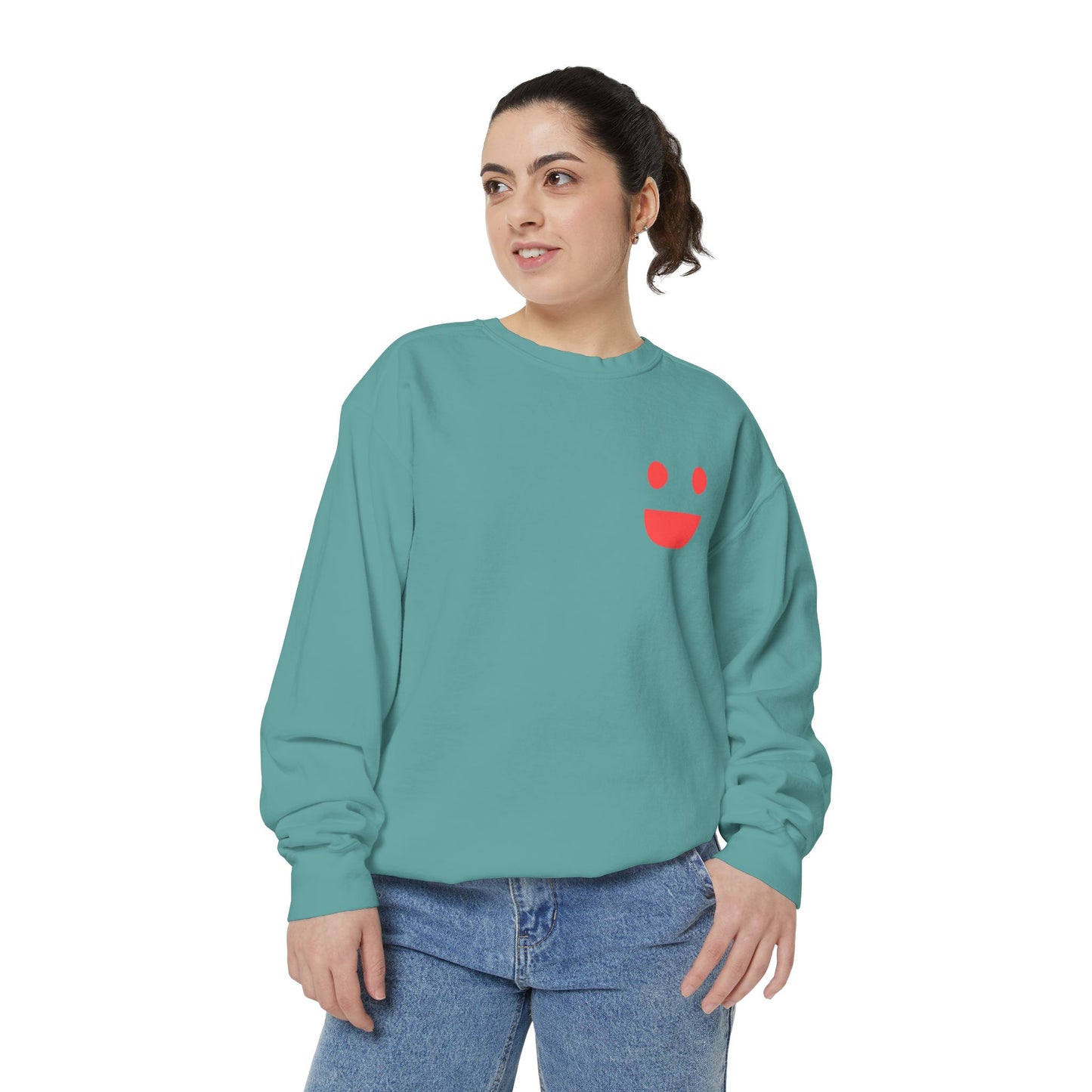 Sweatshirt — 'Small Miracles in Life Exist' Colorblock Smile Crewneck