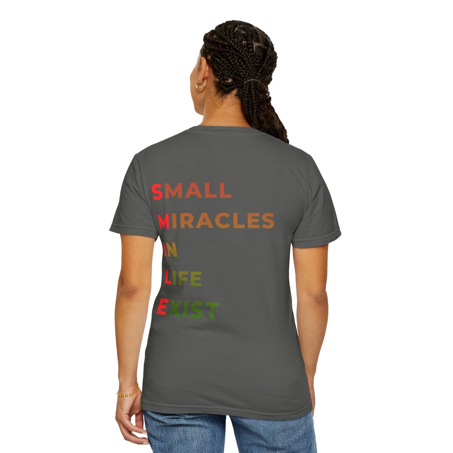 Smile Pocket Tee — “Small Miracles in Life Exist” Inspirational Graphic T-Shirt