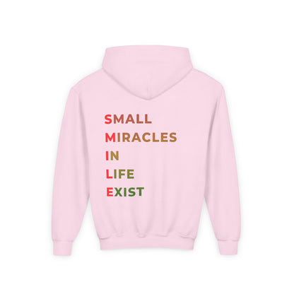 Youth Hoodie - 'Smile: Small Miracles In Life Exist' Positive Graphic Hoodie