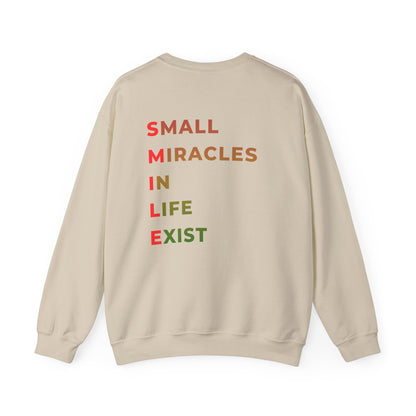 Crewneck Sweatshirt — "SMILE" Colorblock Back Print (Small Miracles In Life Exist)