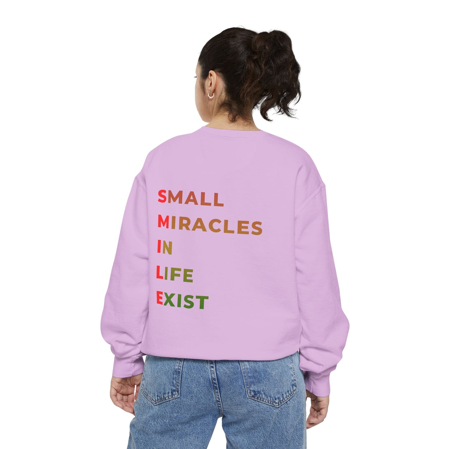 Sweatshirt — 'Small Miracles in Life Exist' Colorblock Smile Crewneck