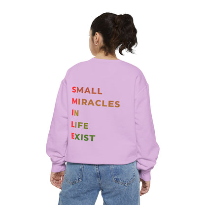 Sweatshirt — 'Small Miracles in Life Exist' Colorblock Smile Crewneck