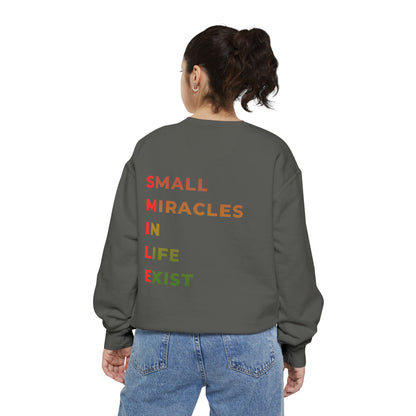 Sweatshirt — 'Small Miracles in Life Exist' Colorblock Smile Crewneck
