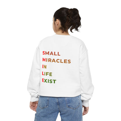 Sweatshirt — 'Small Miracles in Life Exist' Colorblock Smile Crewneck