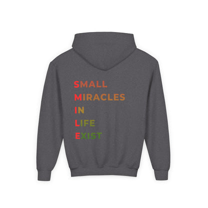 Youth Hoodie - 'Smile: Small Miracles In Life Exist' Positive Graphic Hoodie