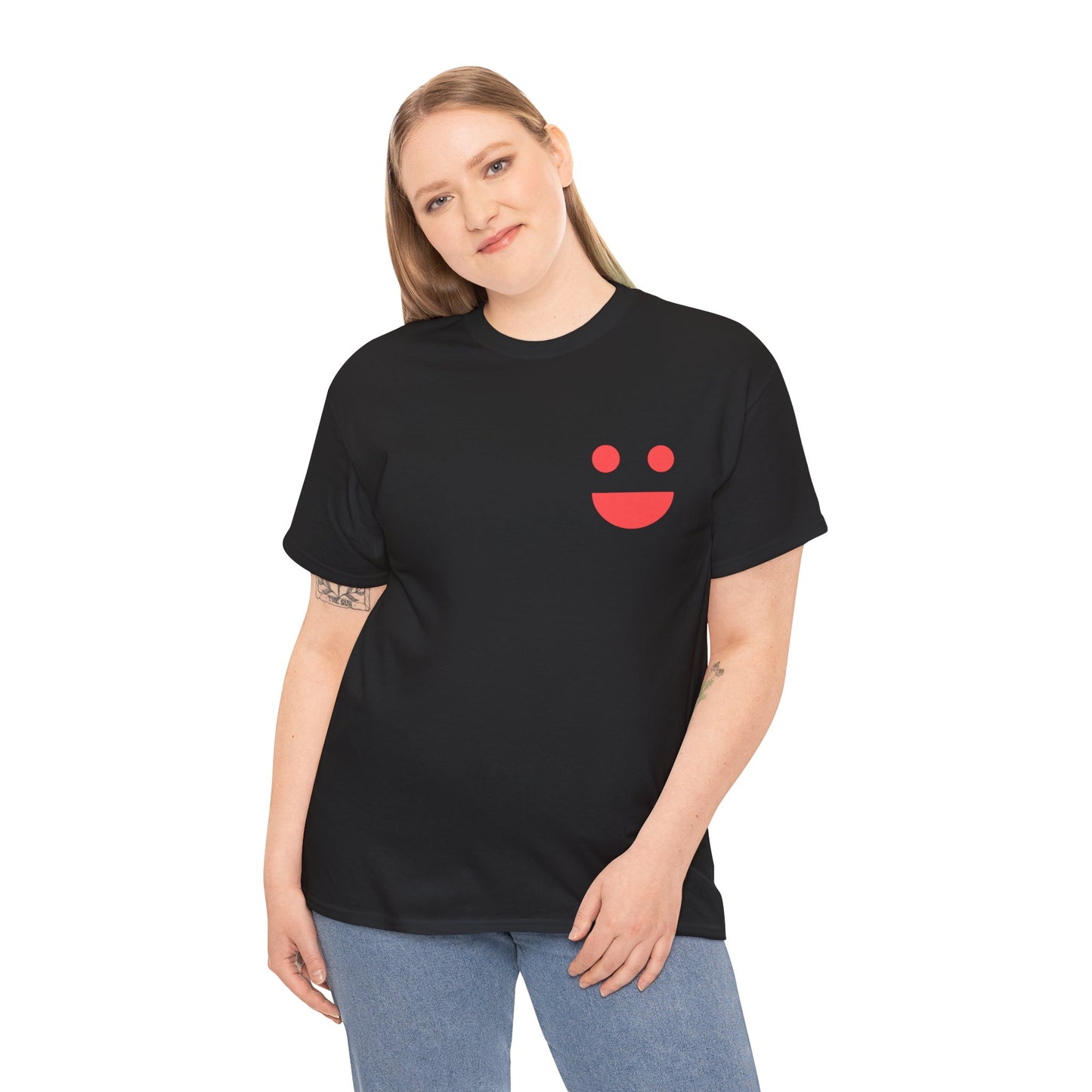 T-Shirt — “SMILE” Small Miracles In Life Exist Back Print, Minimal Smile Front