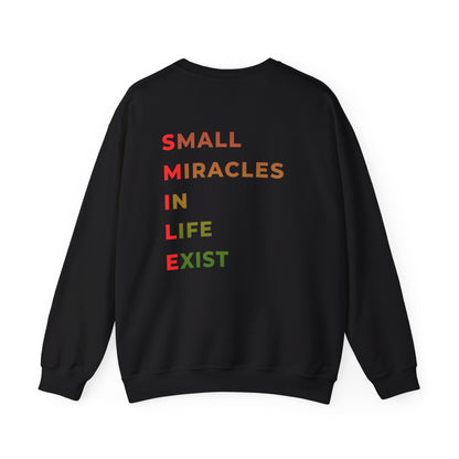 Crewneck Sweatshirt — "SMILE" Colorblock Back Print (Small Miracles In Life Exist)