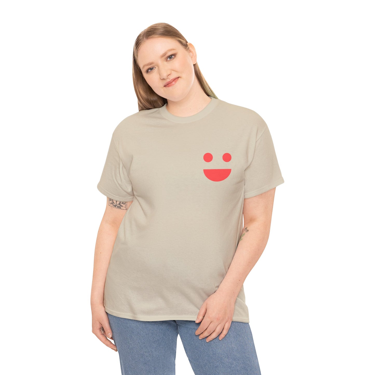 T-Shirt — “SMILE” Small Miracles In Life Exist Back Print, Minimal Smile Front