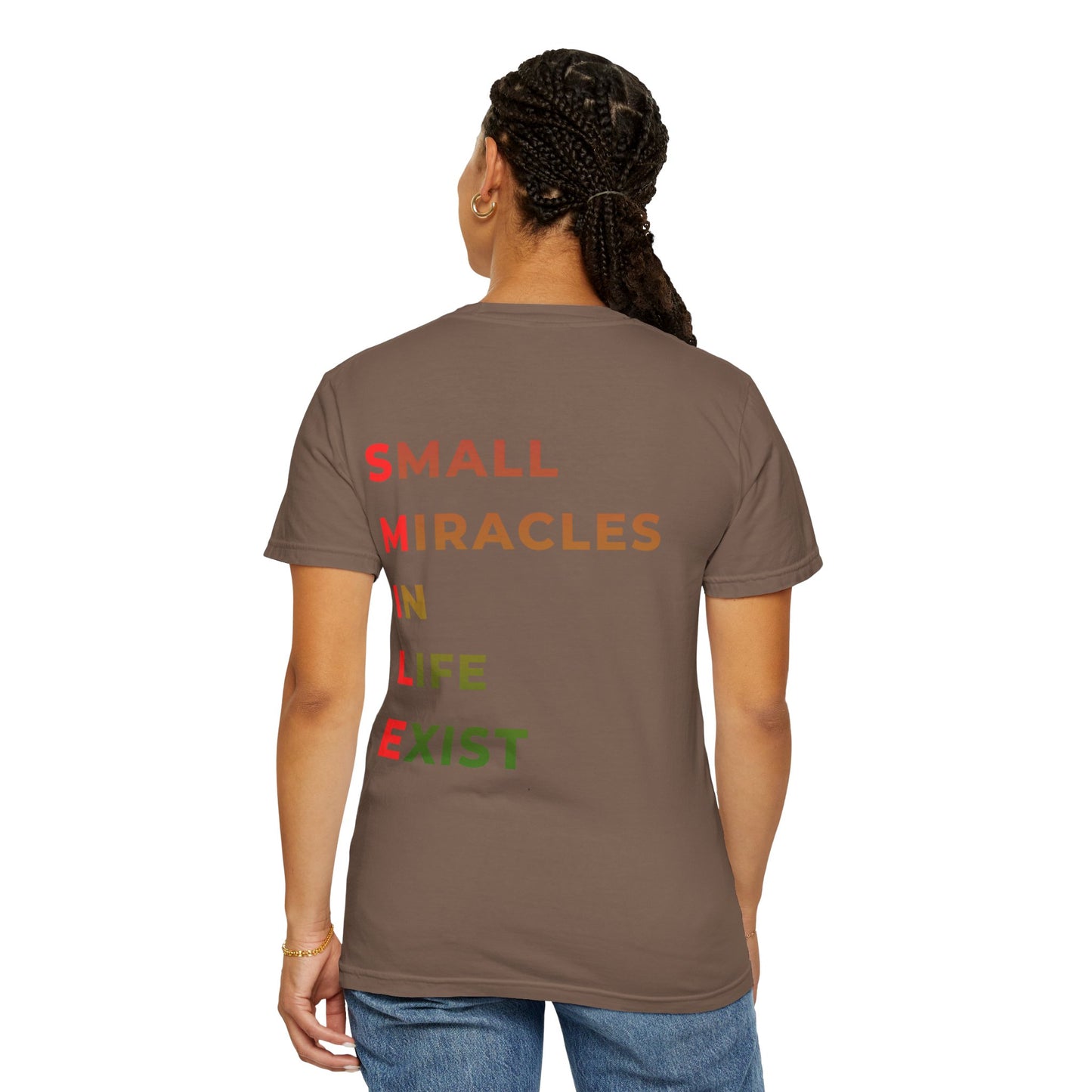 Smile Pocket Tee — “Small Miracles in Life Exist” Inspirational Graphic T-Shirt