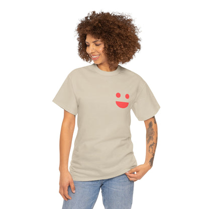 T-Shirt — “SMILE” Small Miracles In Life Exist Back Print, Minimal Smile Front