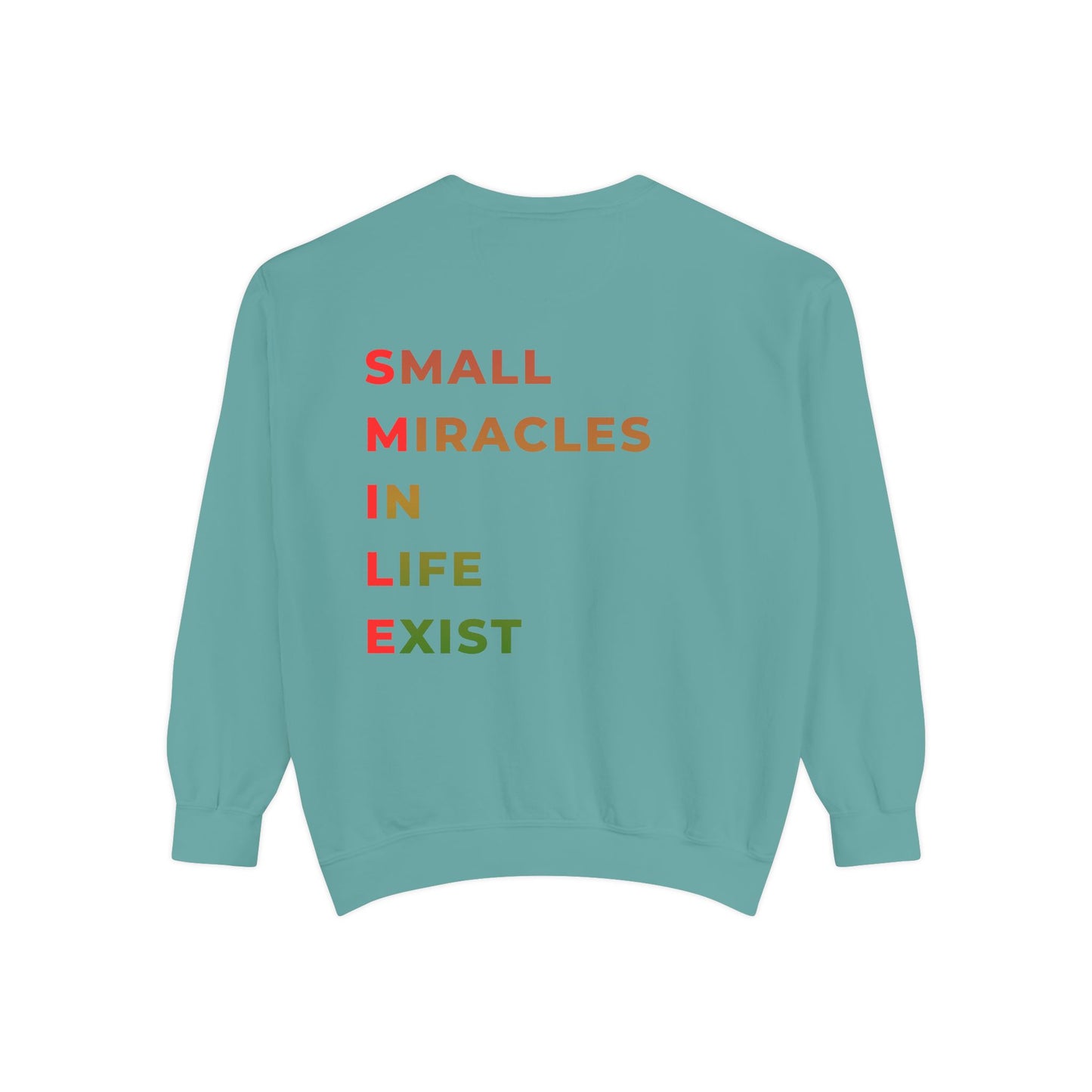 Sweatshirt — 'Small Miracles in Life Exist' Colorblock Smile Crewneck