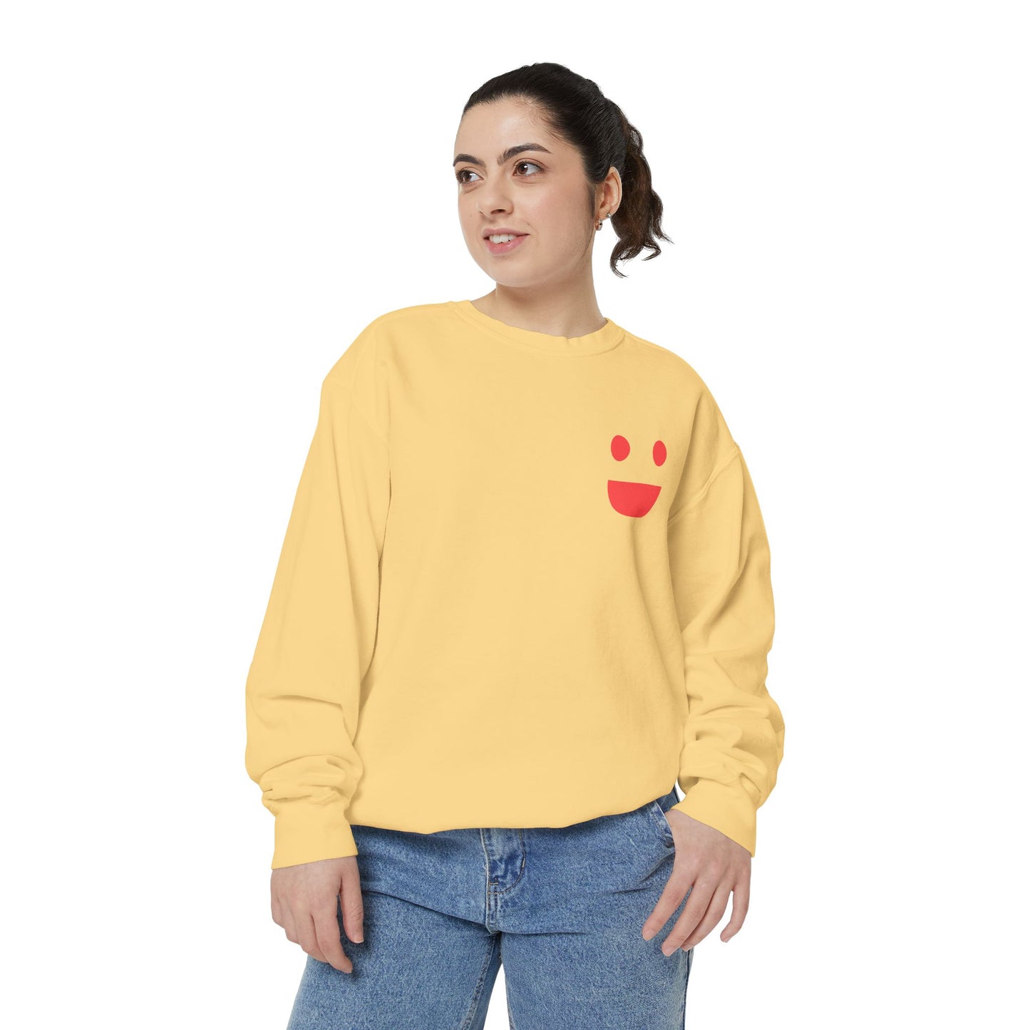Sweatshirt — 'Small Miracles in Life Exist' Colorblock Smile Crewneck