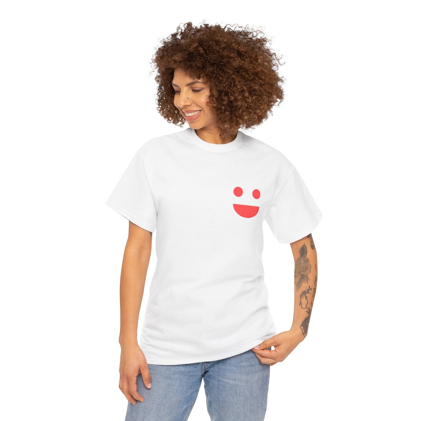 T-Shirt — “SMILE” Small Miracles In Life Exist Back Print, Minimal Smile Front