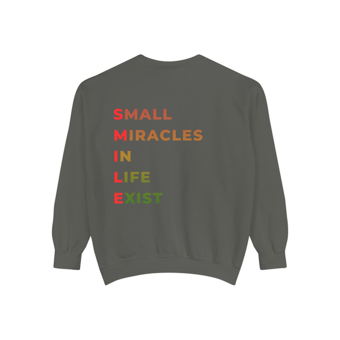 Sweatshirt — 'Small Miracles in Life Exist' Colorblock Smile Crewneck