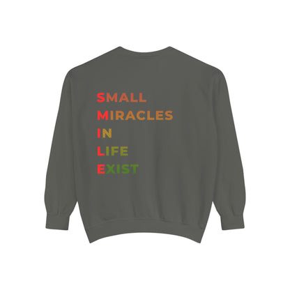 Sweatshirt — 'Small Miracles in Life Exist' Colorblock Smile Crewneck