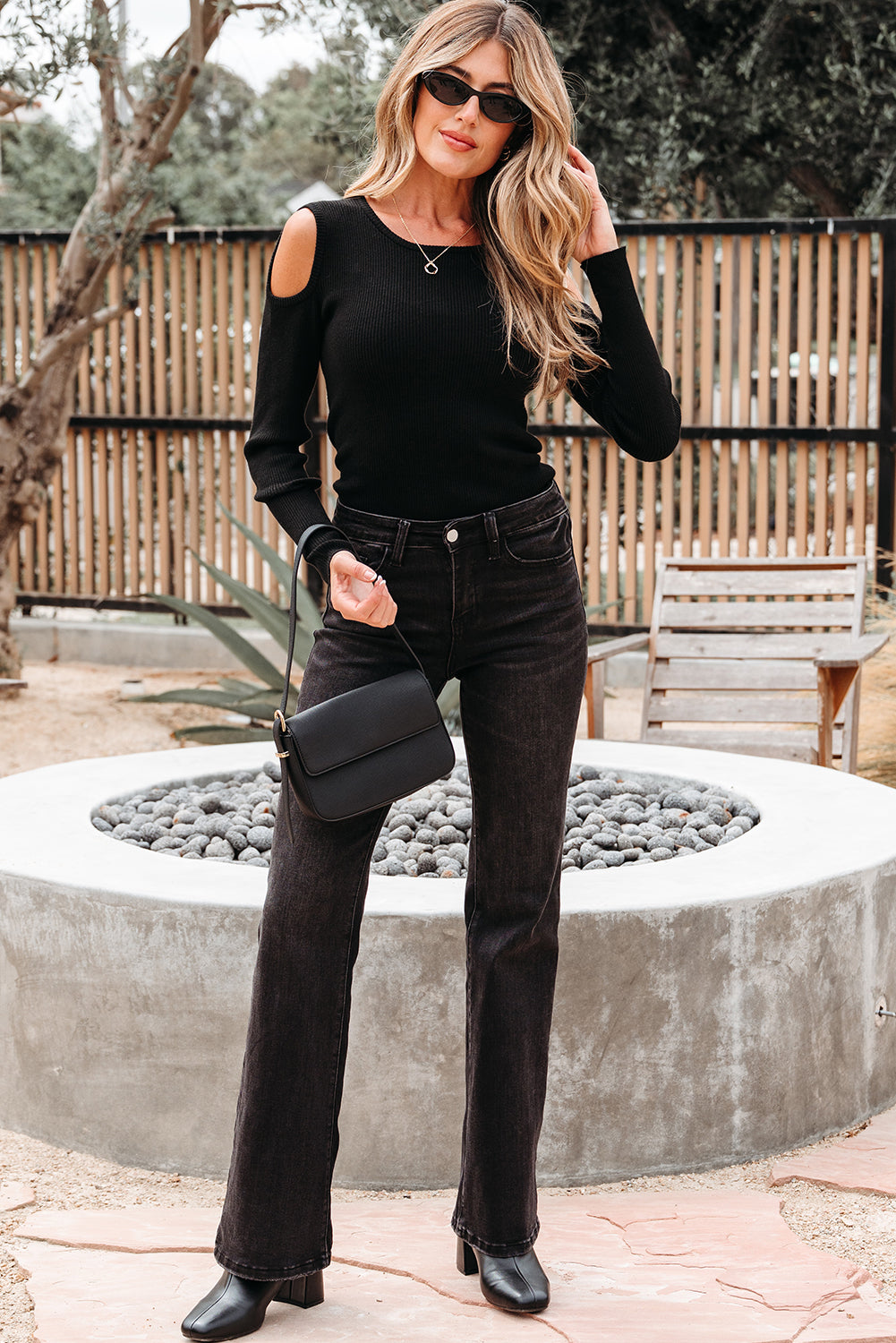 Amaya Ribbed Knit Cold Shoulder Sweater-4