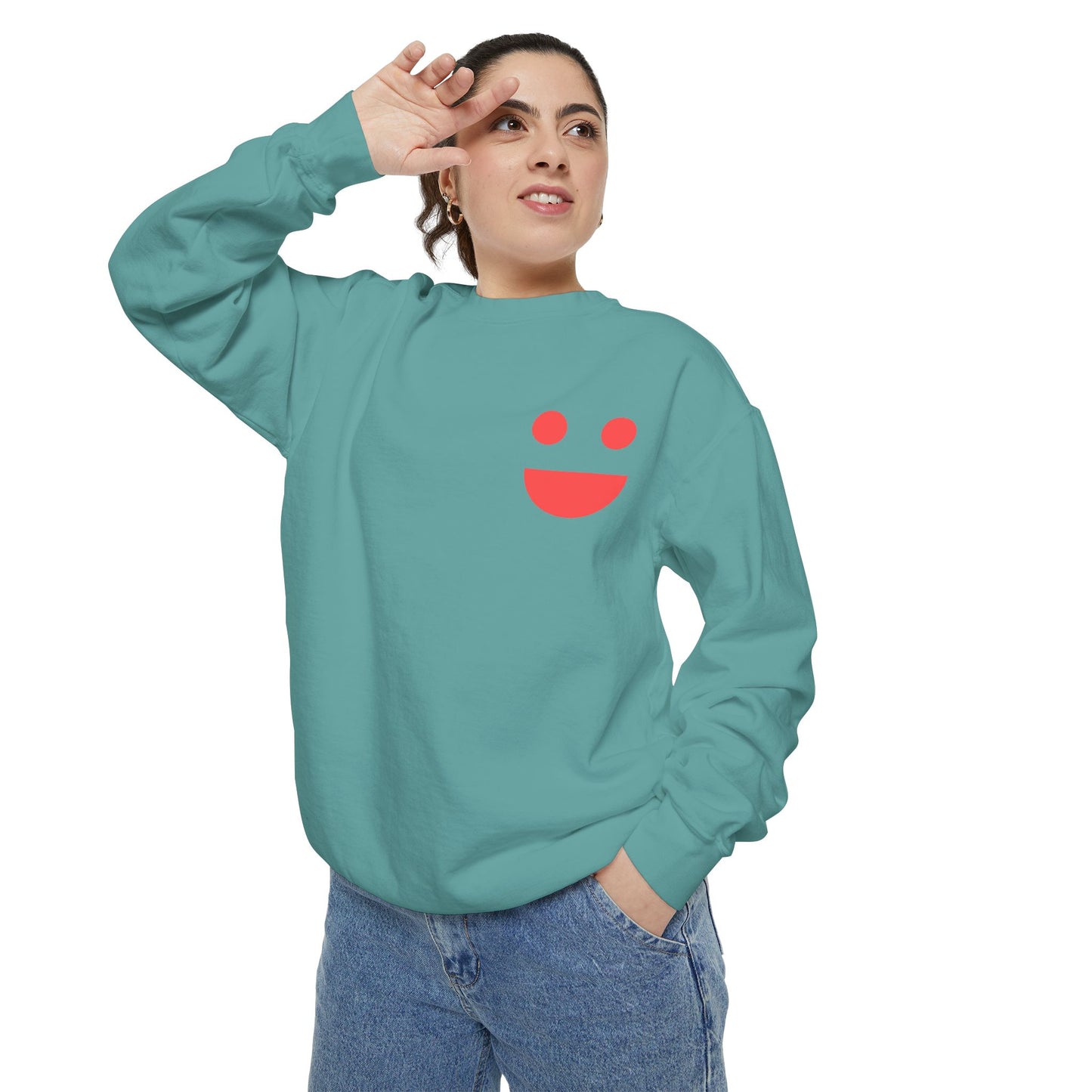 Sweatshirt — 'Small Miracles in Life Exist' Colorblock Smile Crewneck