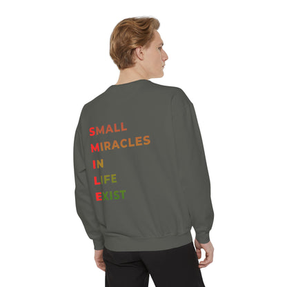 Sweatshirt — 'Small Miracles in Life Exist' Colorblock Smile Crewneck