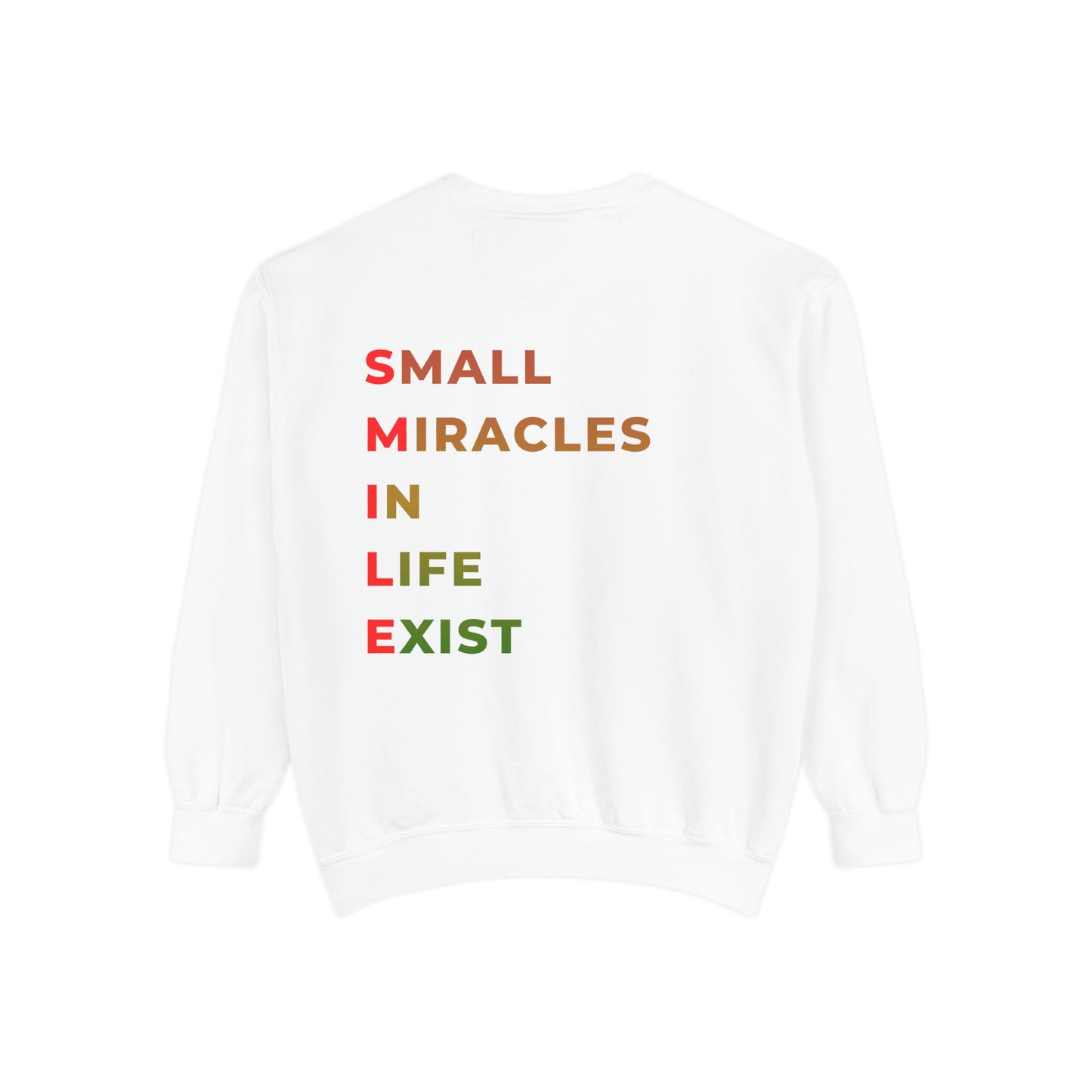 Sweatshirt — 'Small Miracles in Life Exist' Colorblock Smile Crewneck