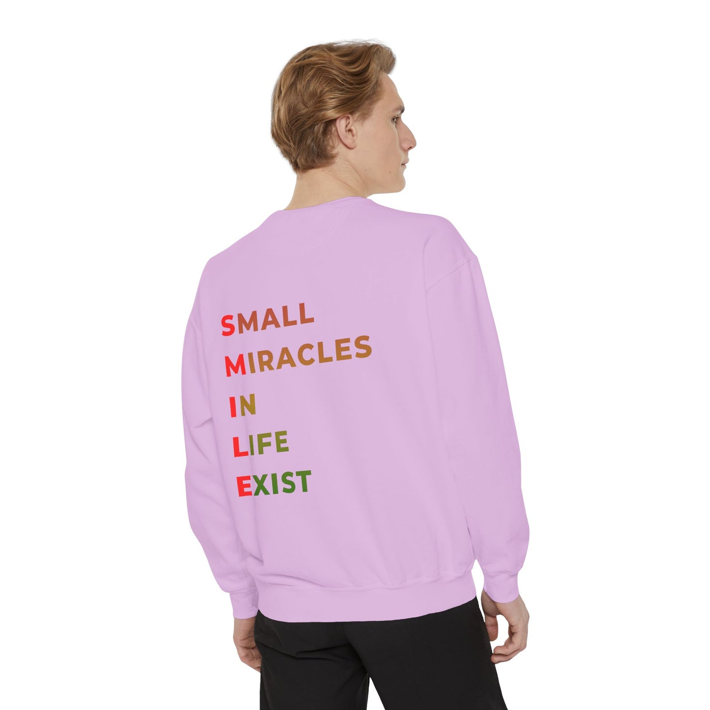 Sweatshirt — 'Small Miracles in Life Exist' Colorblock Smile Crewneck