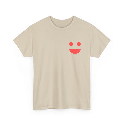 T-Shirt — “SMILE” Small Miracles In Life Exist Back Print, Minimal Smile Front