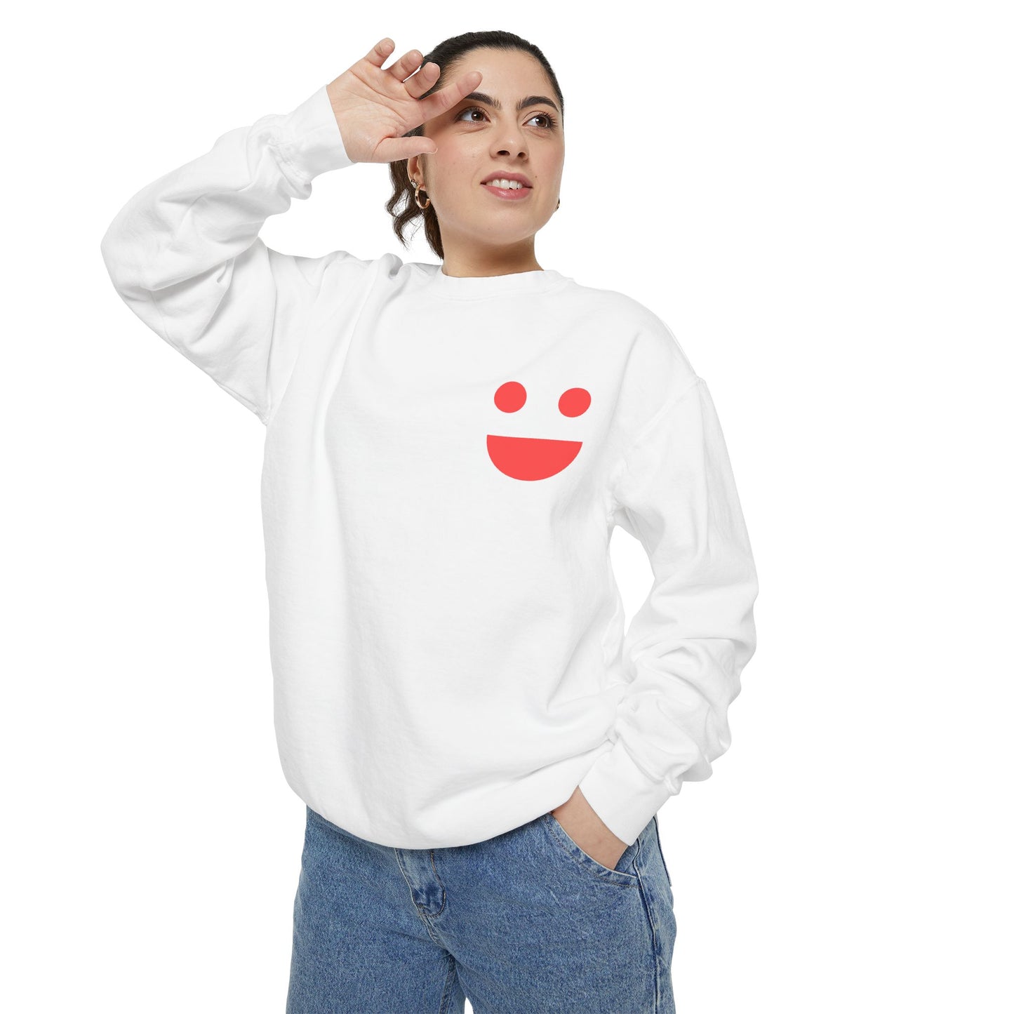 Sweatshirt — 'Small Miracles in Life Exist' Colorblock Smile Crewneck