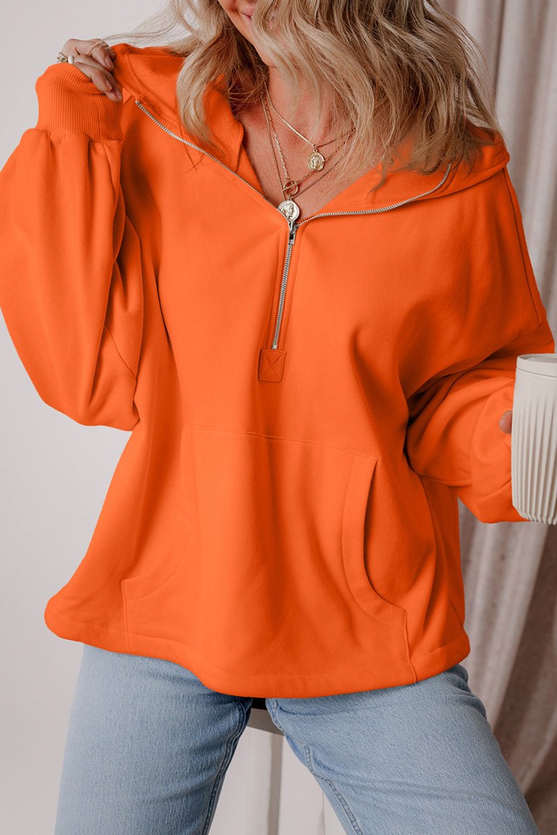Kate Fleece Lined Half Zipper Kangaroo Pockets Loose Hoodie - DCCXIV.storeTops/Sweatshirts & Hoodies