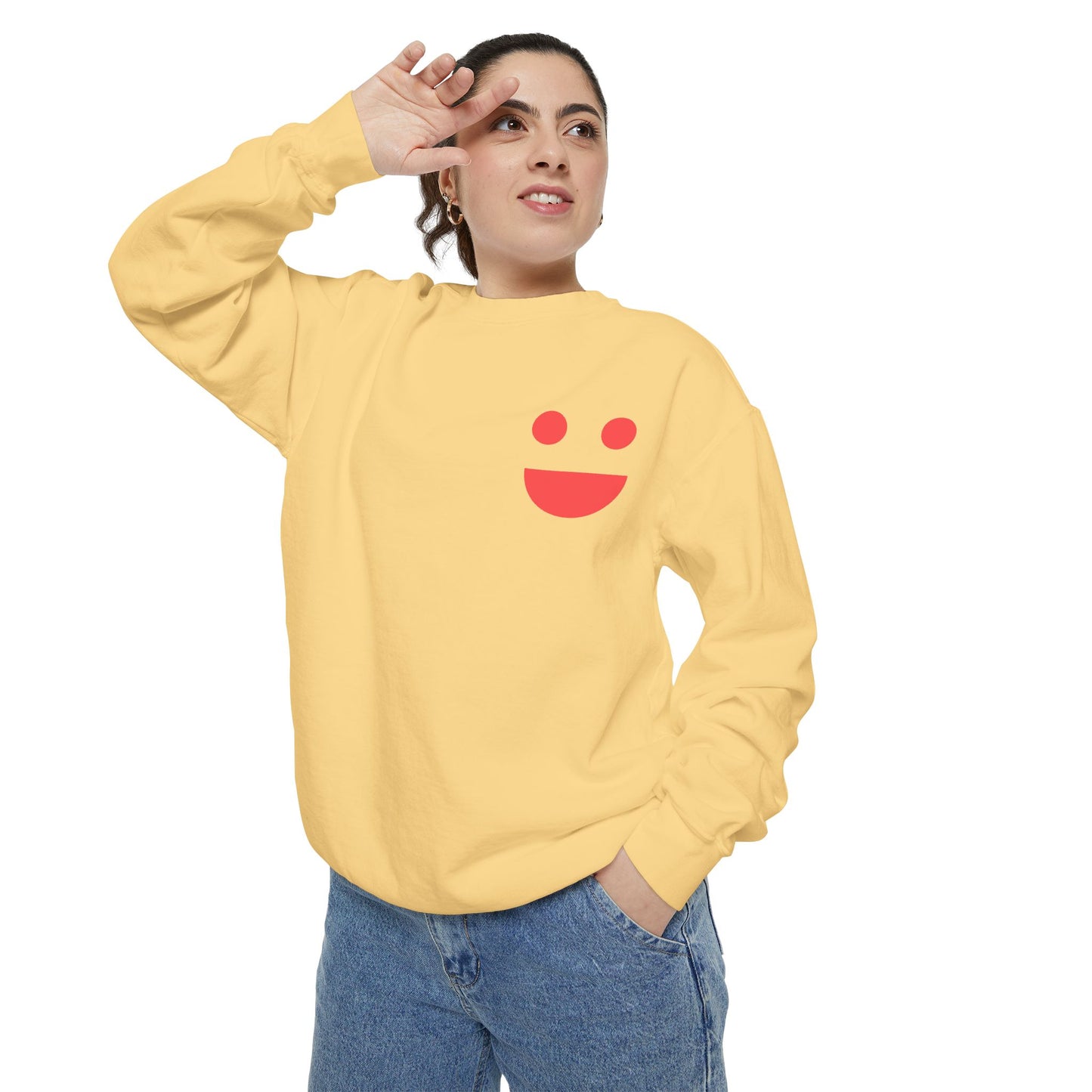 Sweatshirt — 'Small Miracles in Life Exist' Colorblock Smile Crewneck