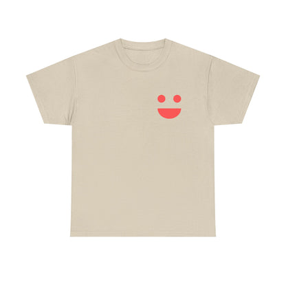 T-Shirt — “SMILE” Small Miracles In Life Exist Back Print, Minimal Smile Front