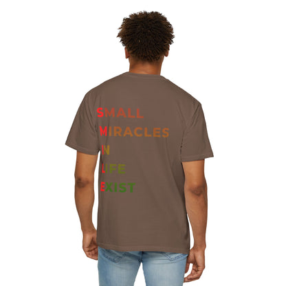 Smile Pocket Tee — “Small Miracles in Life Exist” Inspirational Graphic T-Shirt