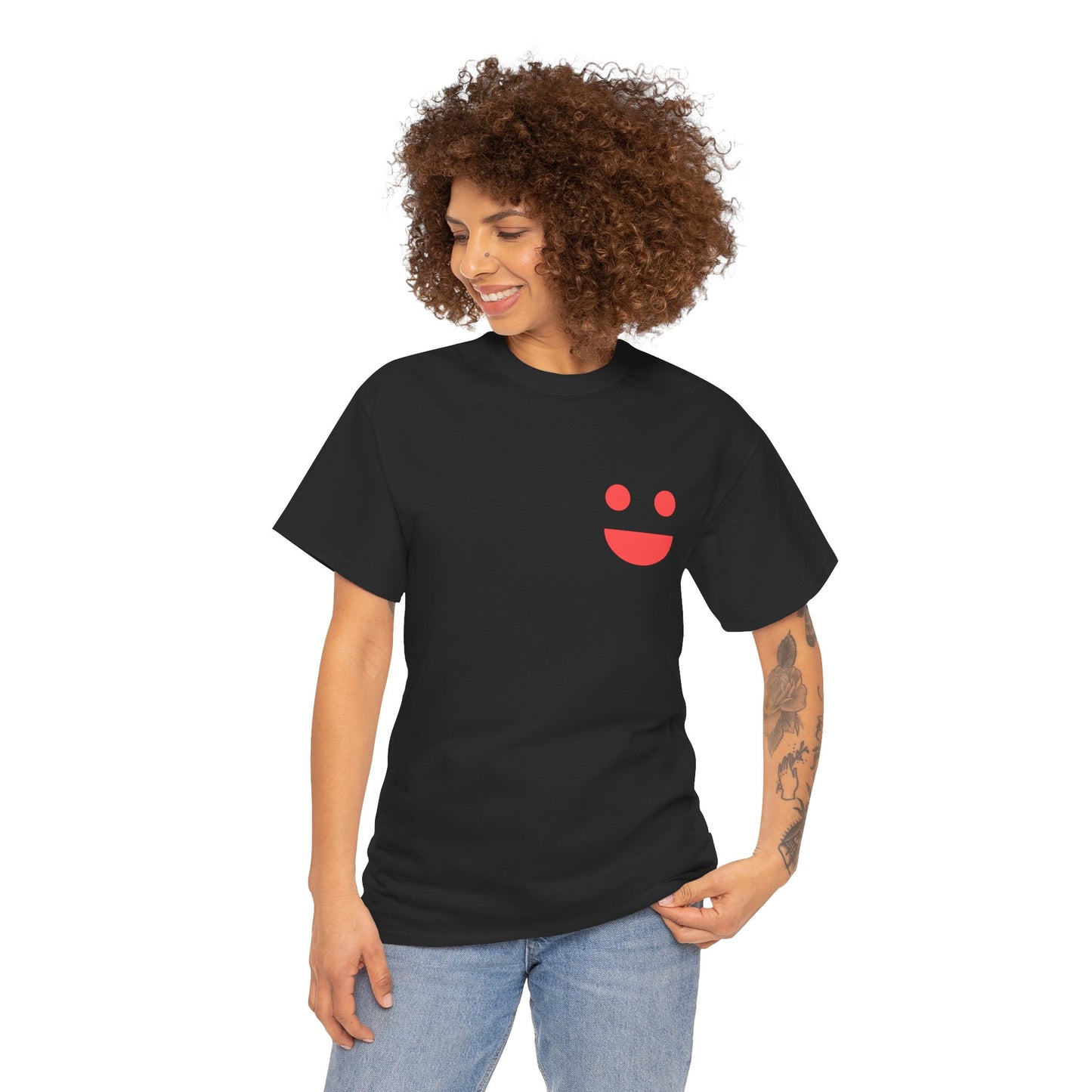 T-Shirt — “SMILE” Small Miracles In Life Exist Back Print, Minimal Smile Front