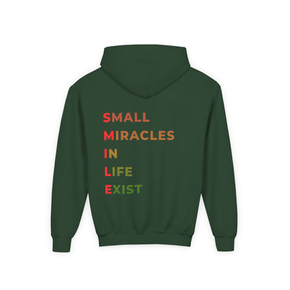 Youth Hoodie - 'Smile: Small Miracles In Life Exist' Positive Graphic Hoodie