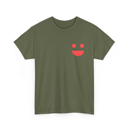 T-Shirt — “SMILE” Small Miracles In Life Exist Back Print, Minimal Smile Front