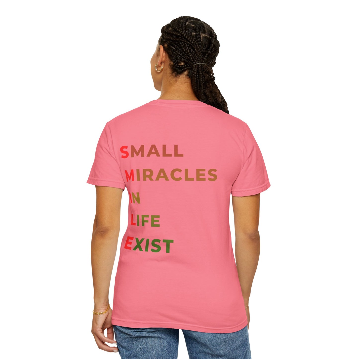 Smile Pocket Tee — “Small Miracles in Life Exist” Inspirational Graphic T-Shirt