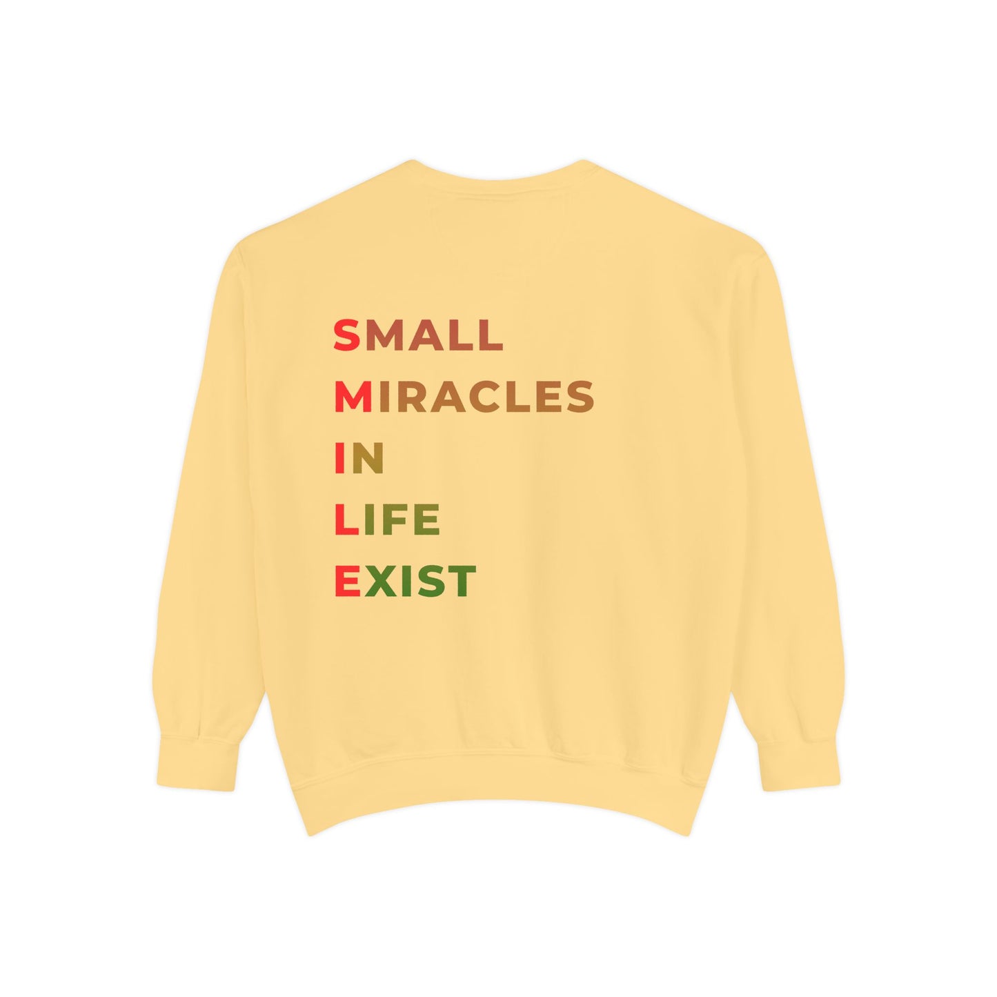 Sweatshirt — 'Small Miracles in Life Exist' Colorblock Smile Crewneck