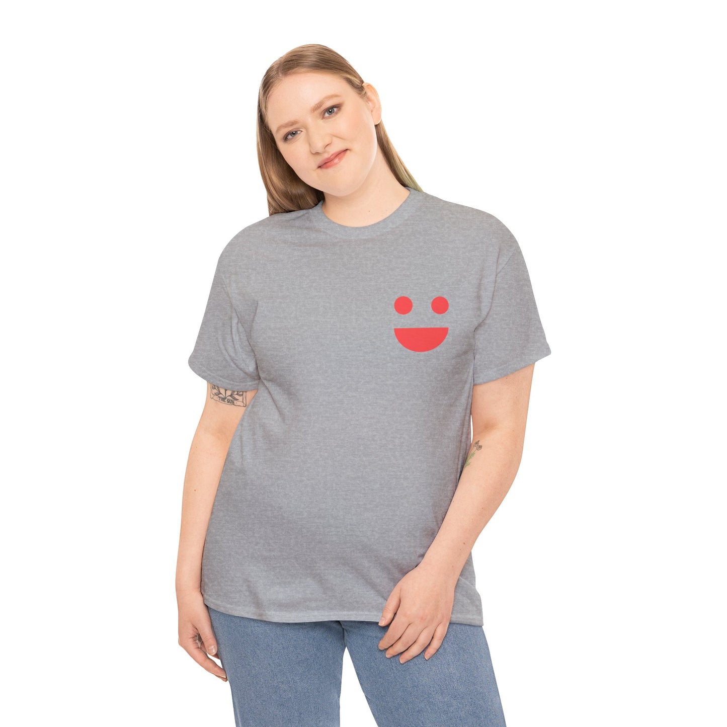 T-Shirt — “SMILE” Small Miracles In Life Exist Back Print, Minimal Smile Front