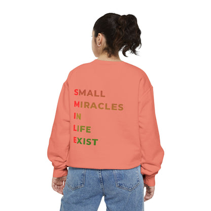 Sweatshirt — 'Small Miracles in Life Exist' Colorblock Smile Crewneck